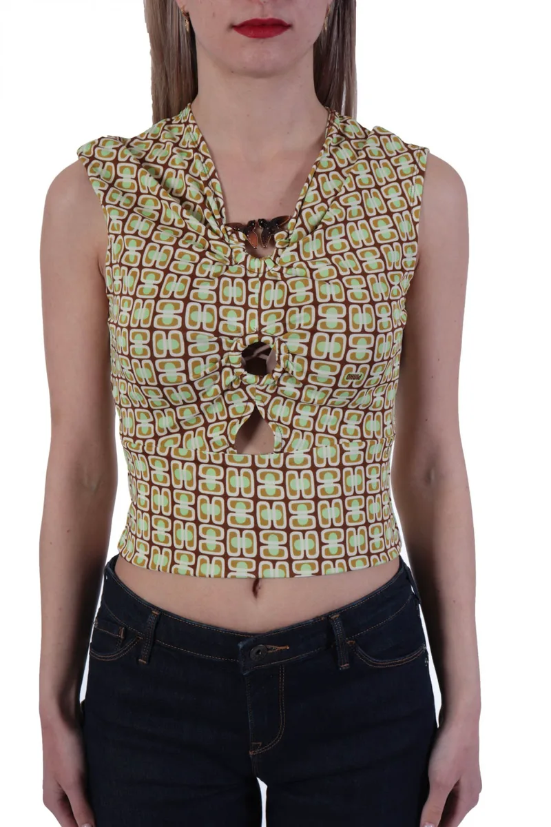 PINKO TOP MAROSTICA 1 MAGLIA JERSEY STAMPATO BIRDS ΜΕΤΑΛΙΚΟ MULTICOLOR ΚΙΤΡΙΝΟ