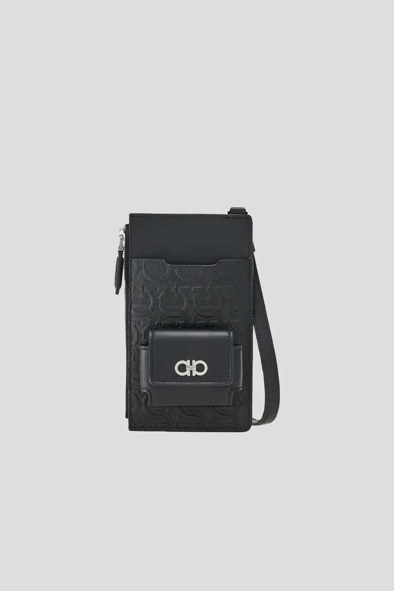 SALVATORE FERRAGAMO Ανδρικό Μαύρο Gancini Phone Case Bag