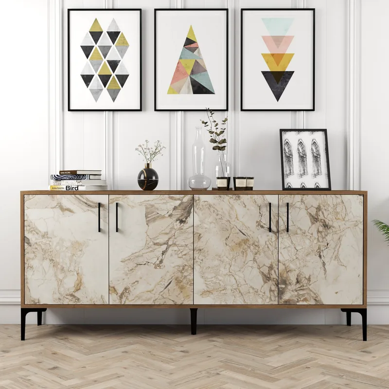 Κονσόλα Kiev - Walnut, White Marble 845Hct5303 (180x78x35)