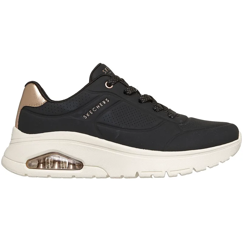 Skechers W Durabuck With Metallic Heel Lace Up Fashion Sneaker (177799-BLK)