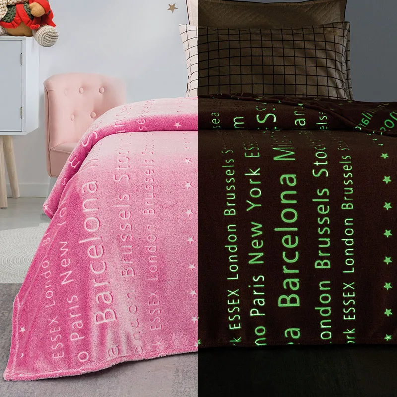Φωσφοριζέ Κουβέρτα Fleece Μονή 160x220 Beauty Home 6134 Letters 160x220