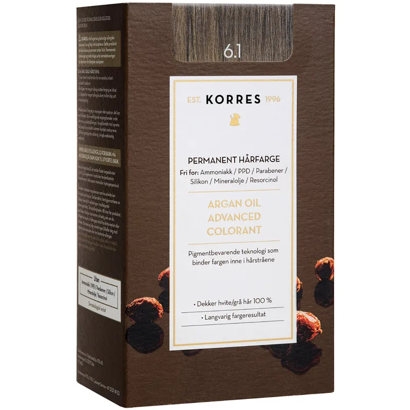 Korres Argan Oil Βαφή Μαλλιών Χωρίς Αμμωνία με Τεχνολογία Pigment-Lock που Κλειδώνει το Χρώμα 1 Τεμάχιο - 6.1 Ξανθό Σκούρο Σαντρέ