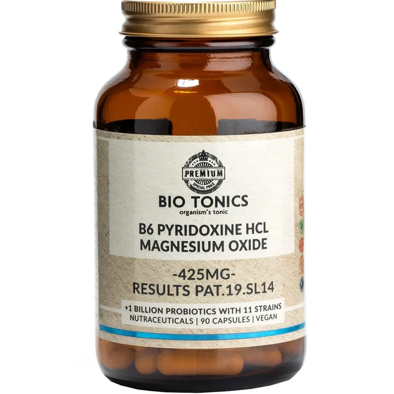 Bio Tonics Vitamin B6 25mg & Magnesium 400mg Συμπλήρωμα Διατροφής Βιταμίνης Β6 & Μαγνησίου για την Καλή Λειτουργία του Νευρικού & Μυϊκού Συστήματος & Καλύτερη Διαχείριση του Άγχους 90caps