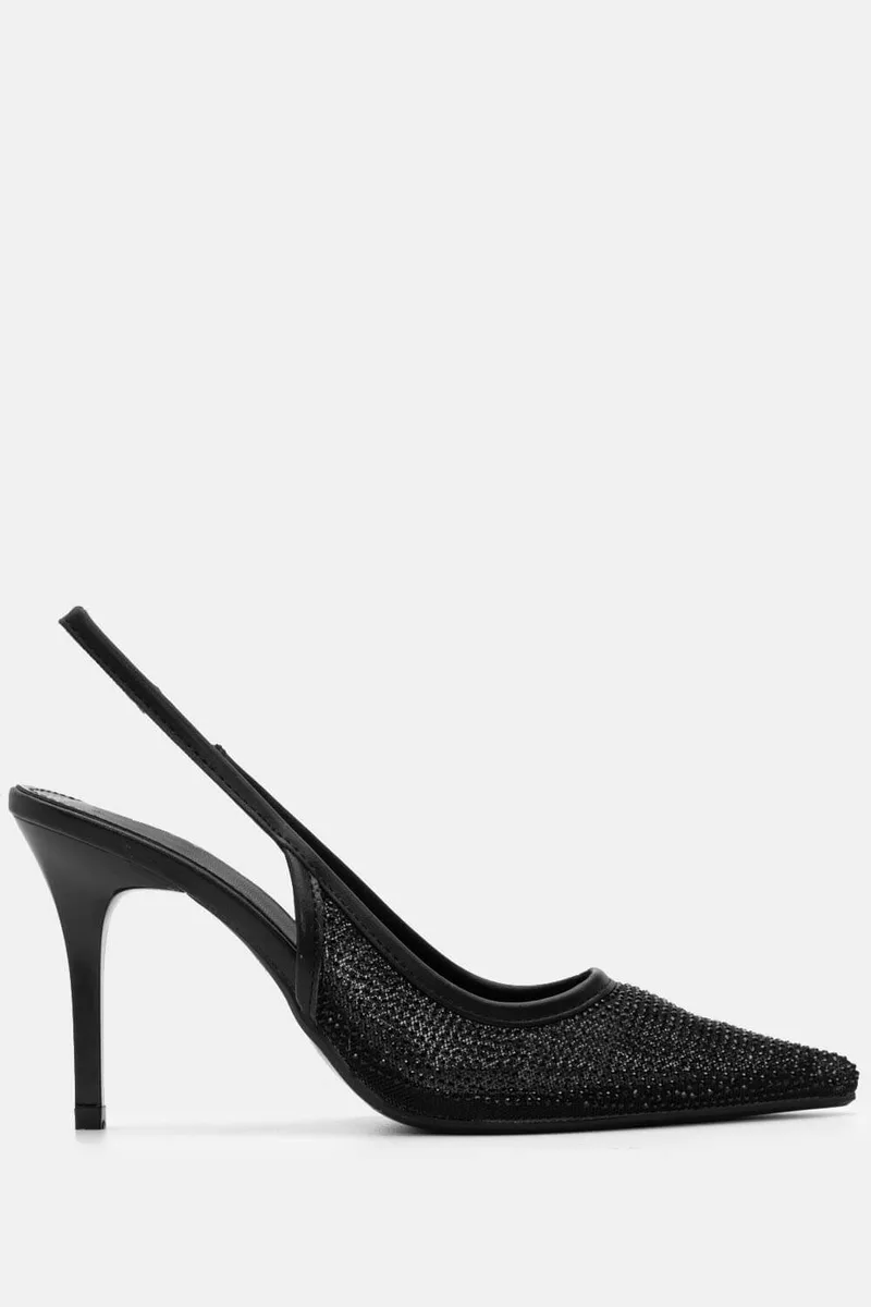 Γόβες Μυτερές Open Heel με Strass - Μαύρο