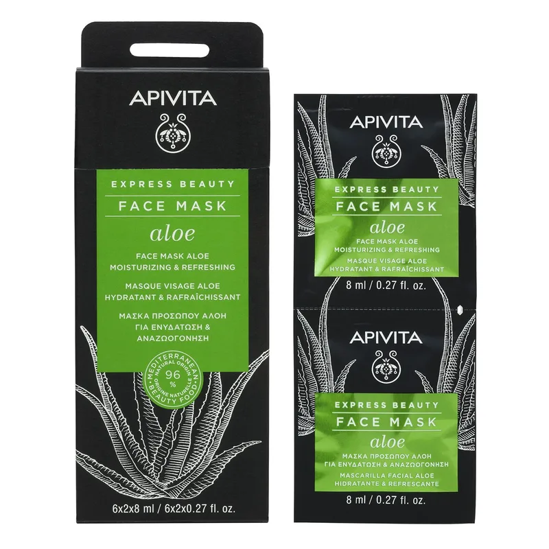 APIVITA Express Beauty Μάσκα για Ενυδάτωση & Αναζωογόνηση με Αλόη 2x8ml