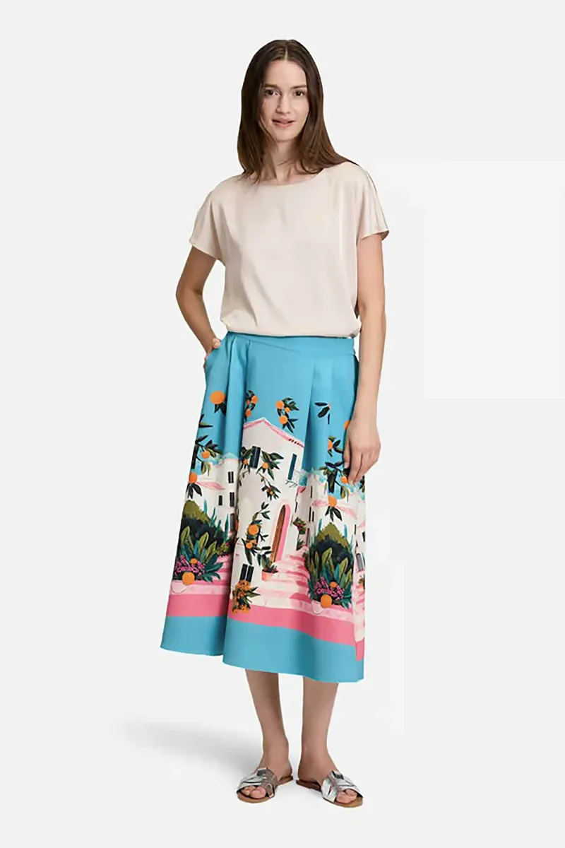 BETTY & CO γυναικεία midi φούστα με ελαστική μέση και all-over print - 9042/3214 Γαλάζιο