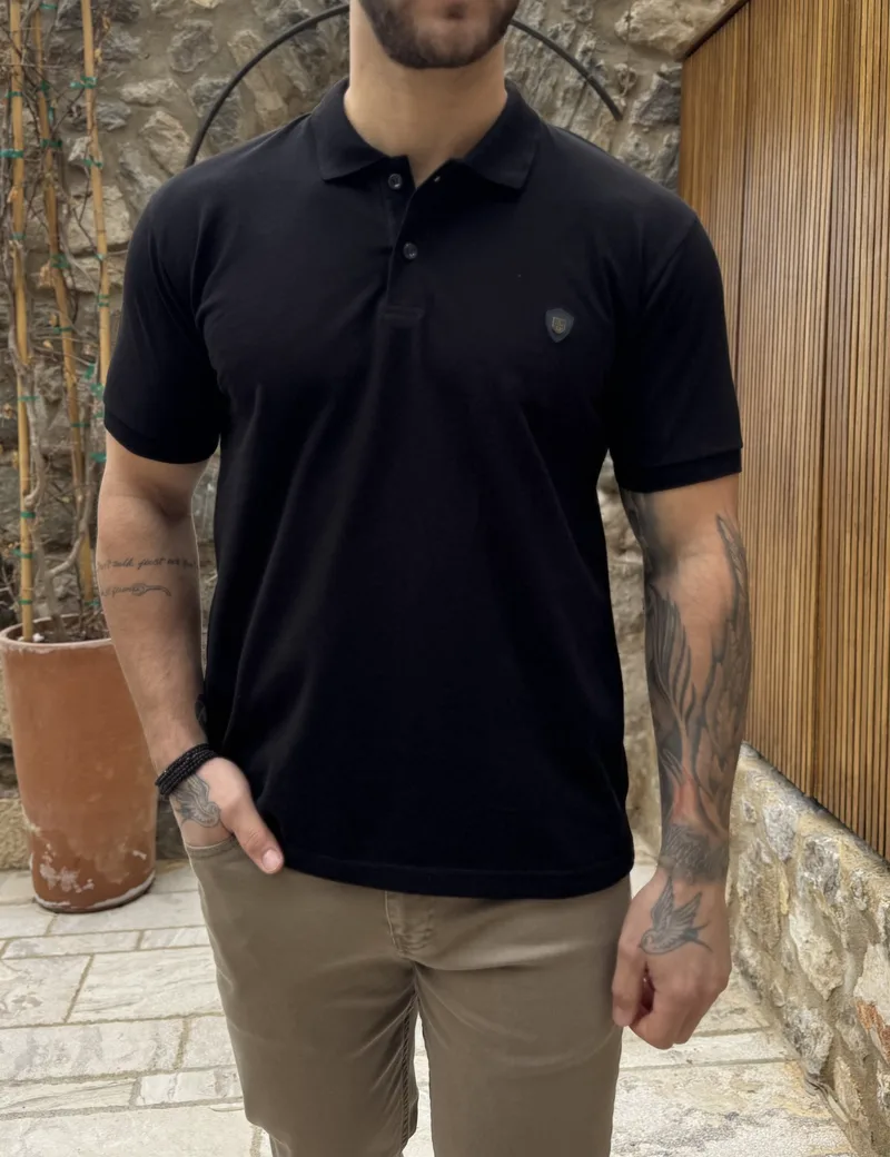 Everbest ανδρική μαύρη πικέ Polo μπλούζα Plus Size 262839M
