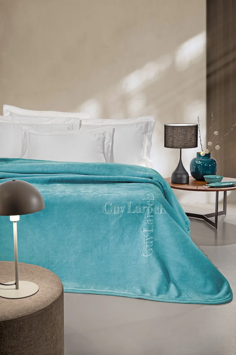 Κουβέρτα Βελουτέ Μονή Guy Laroche Logo Petrol 160x220