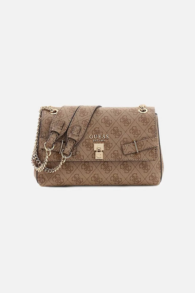 Guess γυναικεία τσάντα crossbody με μεταλλικό λογότυπο και all-over logo print "Yesba Convertible" - HWSG7833210 Καφέ Ανοιχτό