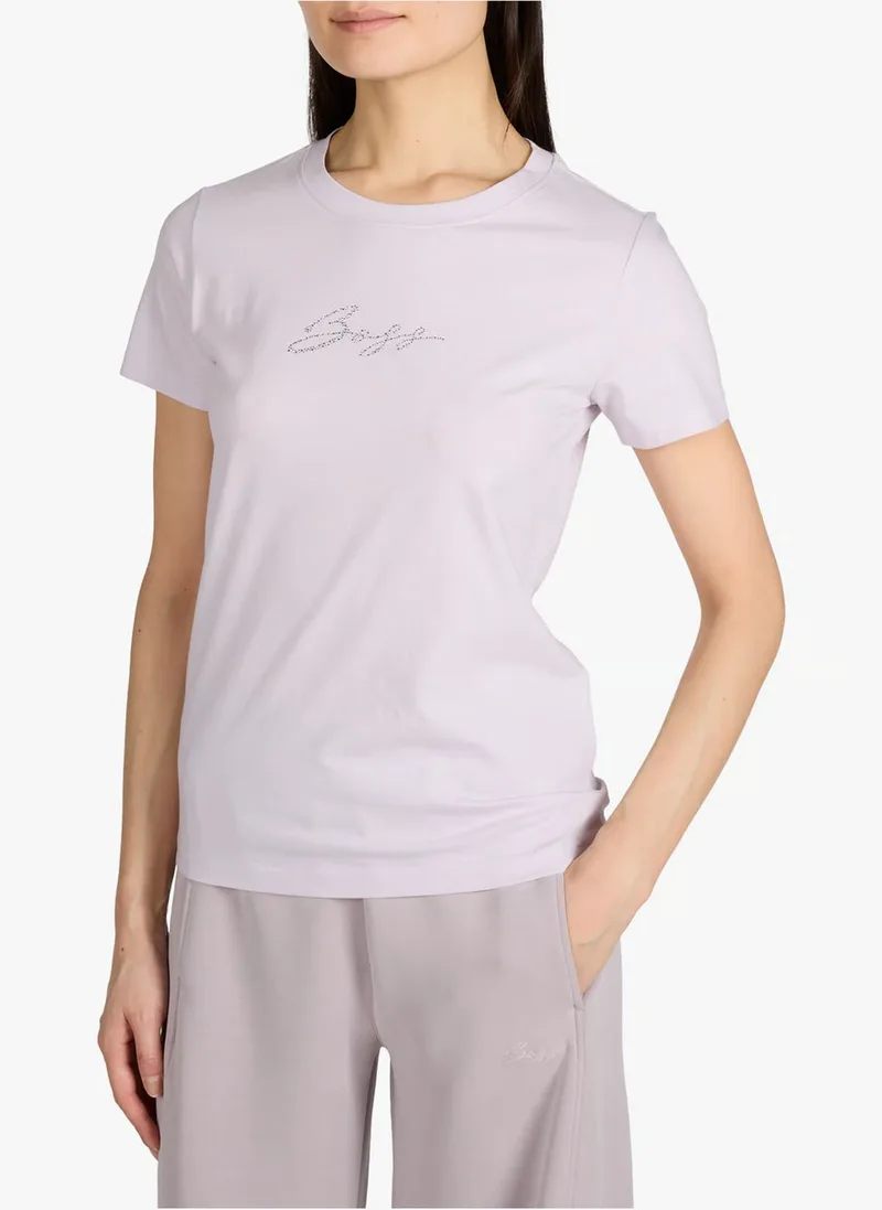 Boss Γυναικείο T-Shirt Βαμβακερό Regular Fit Με Strass Logo