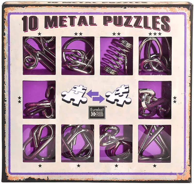 SET OF 10 METAL PUZZLES PURPLE EUREKA