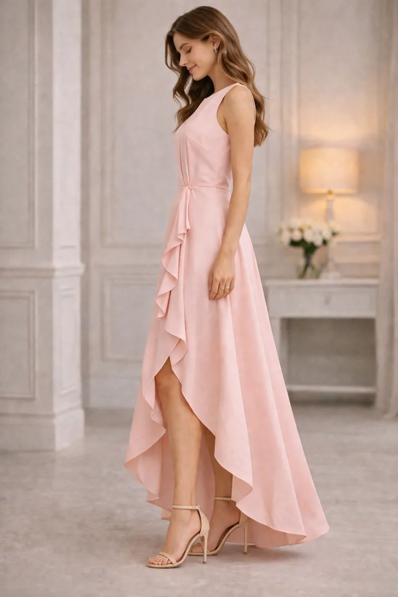 Ασύμμετρο Maxi Φόρεμα Με Βολάν Και Σκίσιμο – Ροζ | Dress Up Ροζ