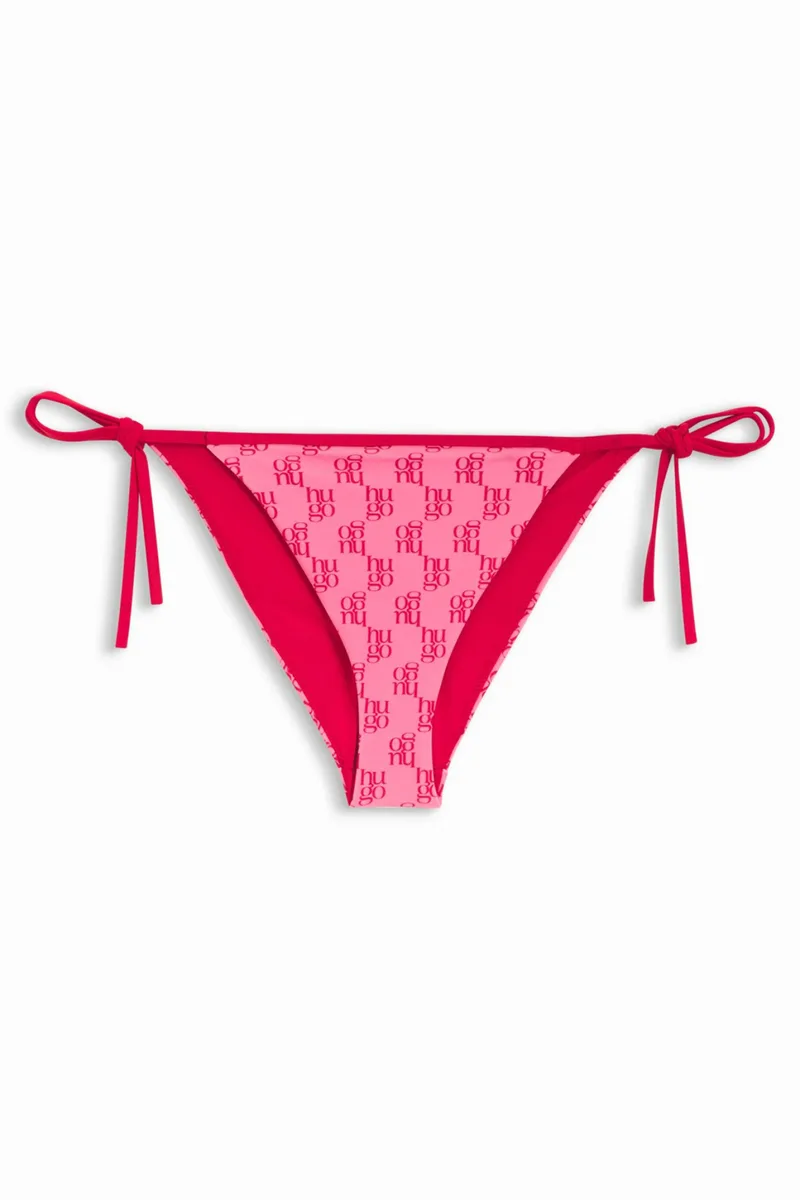HUGO ΜΑΓΙΩ BIKINI BOTTOM MONOGRAM SIDE TIE LOGO ΚΟΚΚΙΝΟ-ΡΟΖ