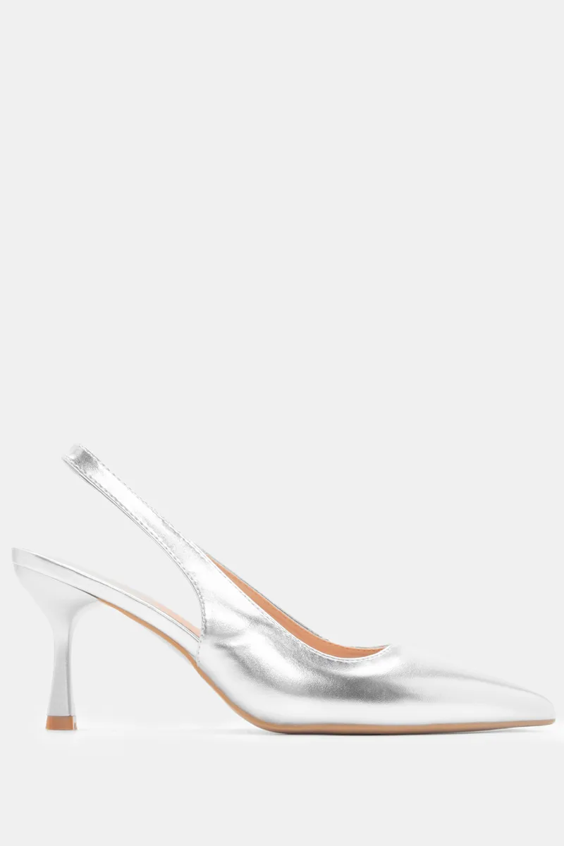 Γόβες Μυτερές Open Heel - Ασημί