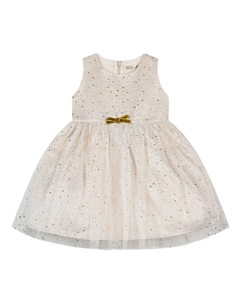 Φόρεμα με χρυσό τυπωμένο τούλι για κορίτσι.Boutique collection - Εκρού 45-124370-7