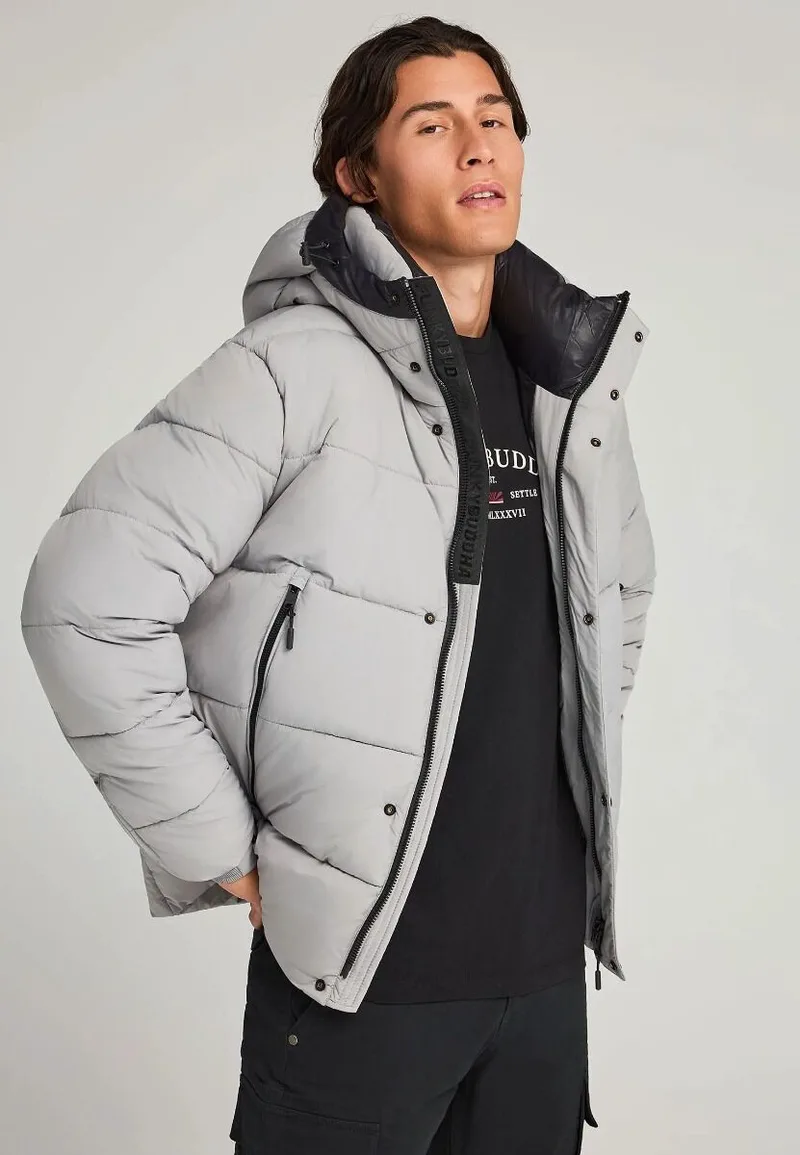 Funky Buddha Ανδρικό puffer μπουφάν με κουκούλα FBM012-031-01 Σκούρο Γκρί