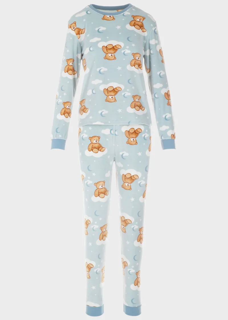 Γυναικεία πιτζάμα coral fleece all print bears. ΣΙΕΛ