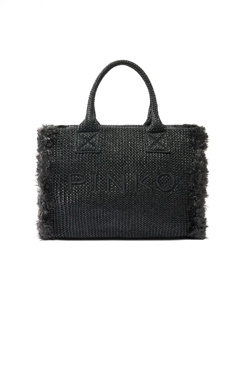 PINKO ΤΣΑΝΤΑ BEACH SHOPPER RAFIA ΜΑΥΡΗ