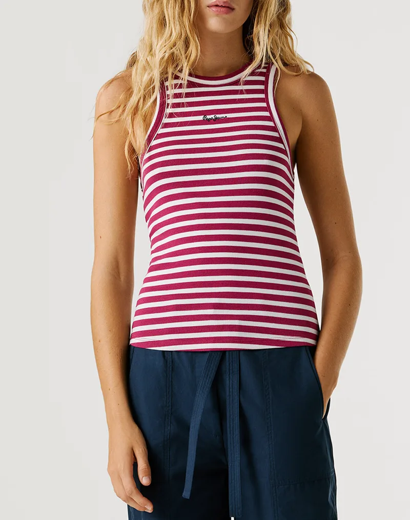 PEPE JEANS ESSENTIALS MARIAN STRIPED ΜΠΛΟΥΖΑ ΓΥΝΑΙΚΕΙΟ PL5000140-398/CRANBERRY PI DarkPink