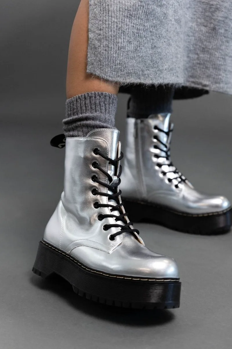 ERYNN Platform Combat Boots - RXJ-242 - Silver