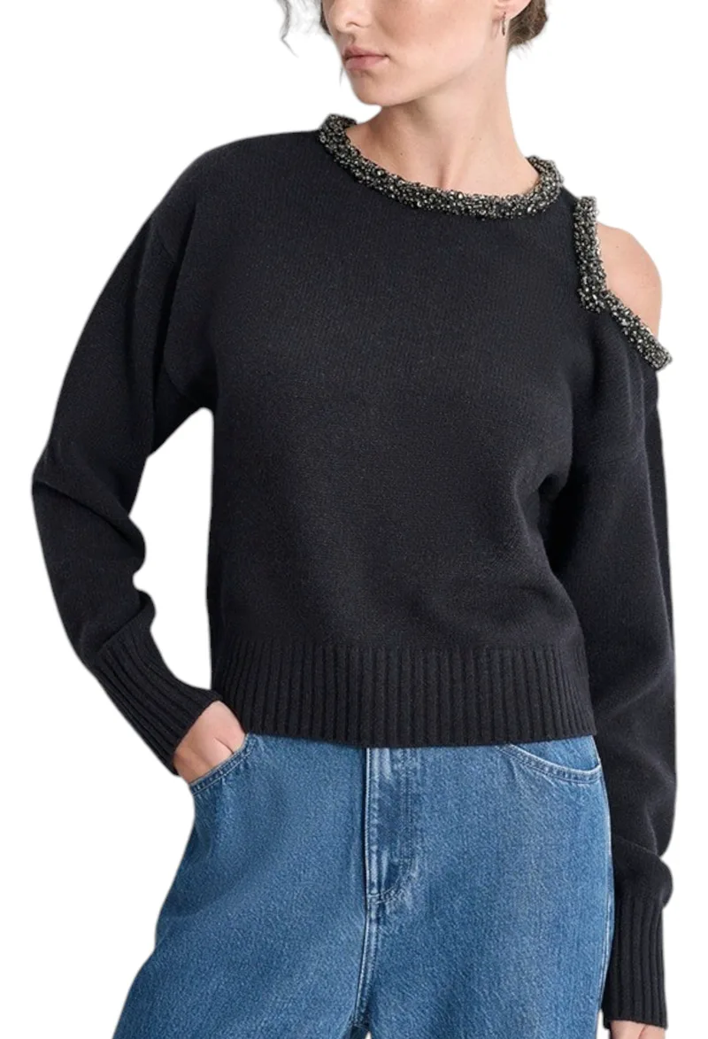 Πουλόβερ DKNY Με Χάντρες & Έξω Ώμο P4HSBT26-BLK Γυναικείο
