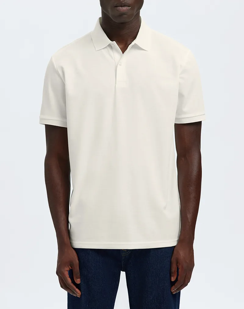 SELECTED SLMFAVE BUTTON SS POLO NOOS 16099994-Cloud Dancer OffWhite