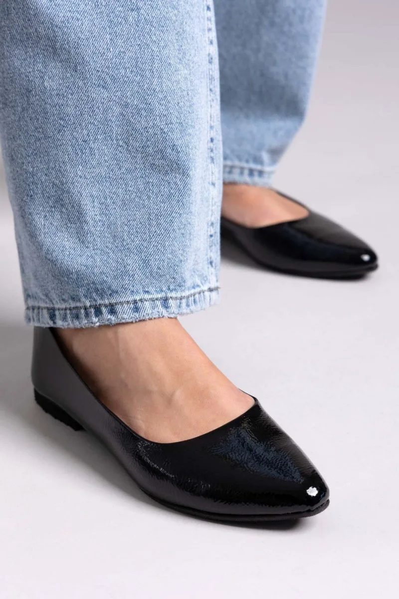 Estil Patent Pointed Ballerinas - 1 (λουστρίνι) - Black