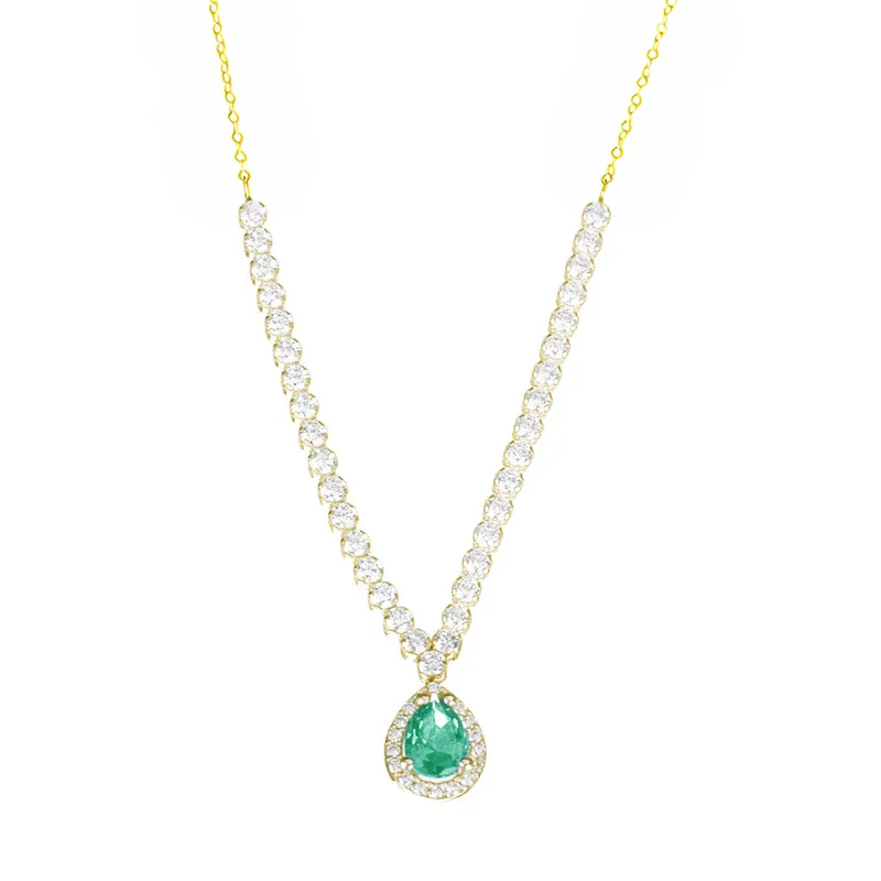 Κολιέ σε Κίτρινο Χρυσό κ14 Ριβιέρα με emerald zircon 42cm Filva 1653