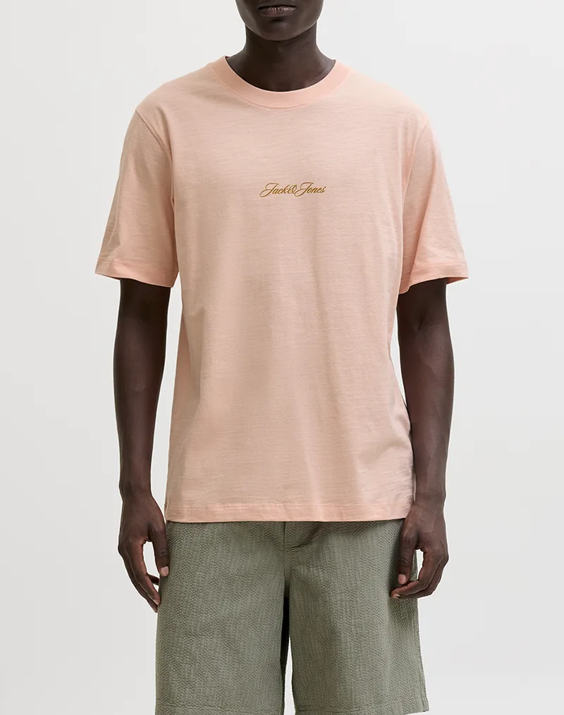 JACK&JONES JORCASSIS AOP ELEMENT TEE SS CN 12295061-Peach Melba LightCoral