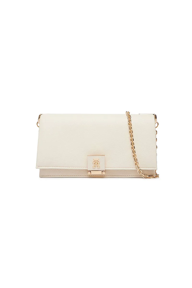 Tommy Hilfiger γυναικεία τσάντα crossbody με μεταλλικό monogram "Distinct" - AW0AW17403 Εκρού