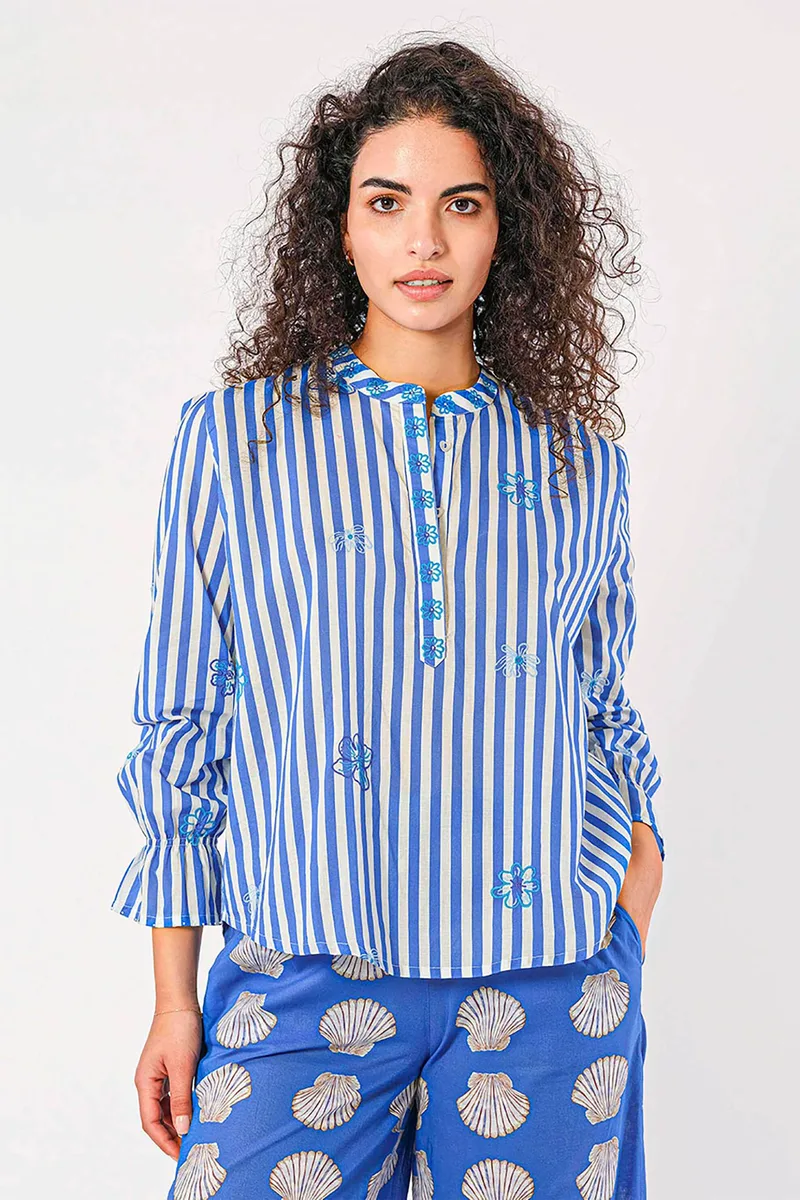Nimo With Love γυναικεία μπλούζα με print "Broom Ikat Red" - Broom Blouse Μπλε