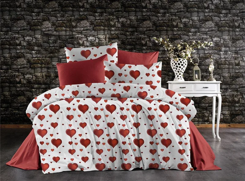 Σετ Σεντόνια 4τμχ Polycotton King 240x270εκ. Πάθος 607 White-Red DimCol (Τύπος κατωσέντονου: Χωρίς Λάστιχο, Χρώμα: Λευκό, Ύφασμα: 70% Βαμβάκι-30% Polyester, Μέγεθος: King Size) - DimCol - 33312325068