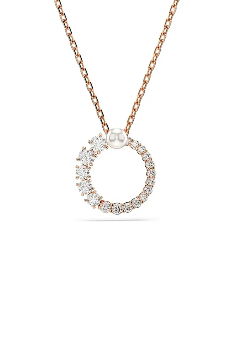 Swarovski γυναικείο μενταγίον, crystal pearl, στρογγυλή κοπή, λευκό, επιμετάλλωση σε ροζ χρυσαφί τόνο "Matrix" - 5692265