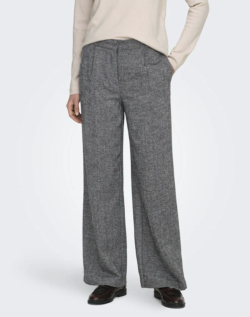 ONLY ONLBEKKA LIFE HW WIDE WOOL LOOK PANT TLR 15360269-Medium Grey Melange Gray