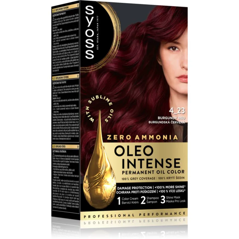 Syoss Oleo Intense μόνιμη βαφή μαλλιών με έλαιο απόχρωση 4-23 Burgundy Red 1 τμχ