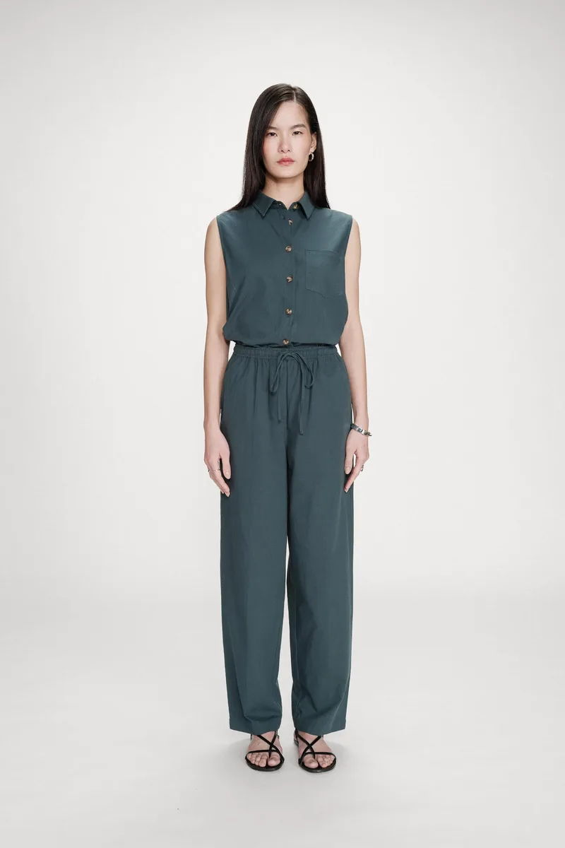 Grace & Mila γυναικείο παντελόνι Wide Leg "Rhode" - RHODE/SS26 Πράσινο Σμαραγδί