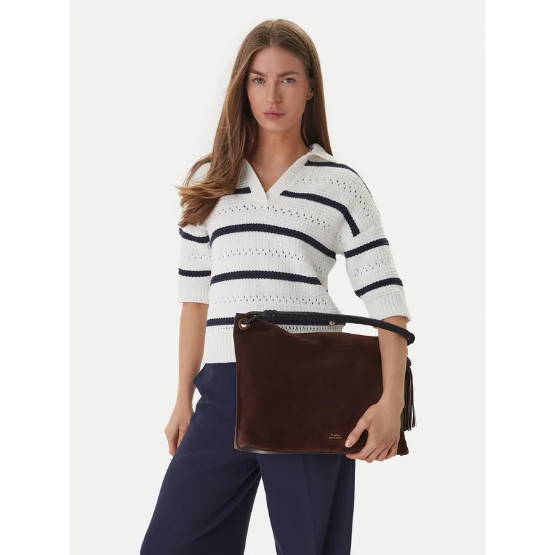 Τσάντα Tommy Hilfiger Th Statement Leather Bag Suede AW0AW18402 Καφέ