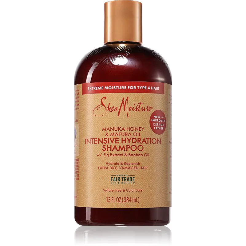 Shea Moisture Manuka Honey & Mafura Oil εντατικά ενυδατικό σαμπουάν για ξηρά και κατεστραμμένα μαλλιά 384 ml