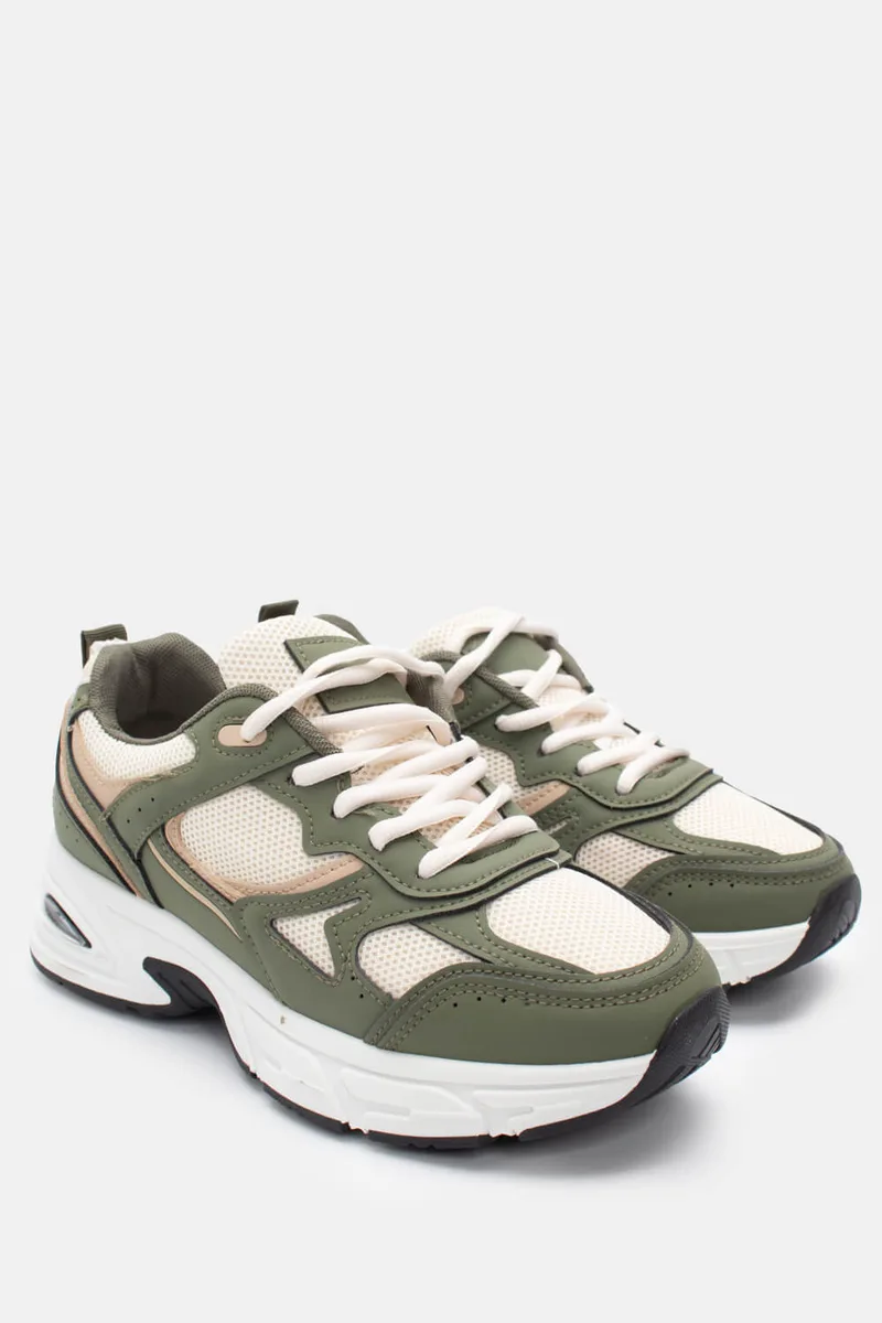 Sneakers Chunky με Δίχτυ - Χακί