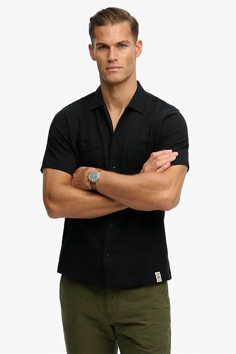 Superdry ανδρικό πουκάμισο textured με τσέπες Relaxed Fit "The Merchant Store" - M4011123A Μαύρο