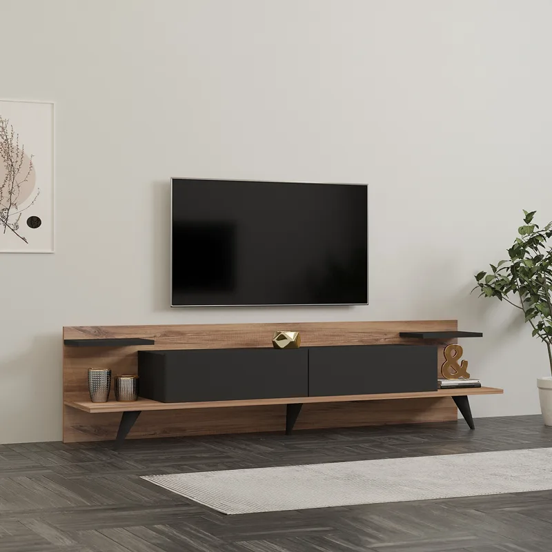 Έπιπλο τηλεόρασης Astry pakoworld καρυδί με ανθρακί 180x36,8x45εκ - PAKO WORLD - 120-000671