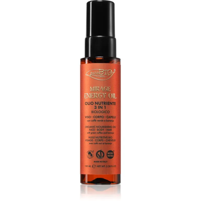 puroBIO Cosmetics Mirage Energy Oil πολυλειτουργικό λάδι Για πρόσωπο, σώμα και μαλλιά 100 ml