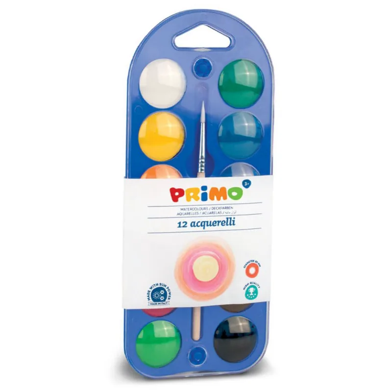 Σετ νερομπογιές 12 χρώματα Primo 25mm (+ 1 πινέλο)