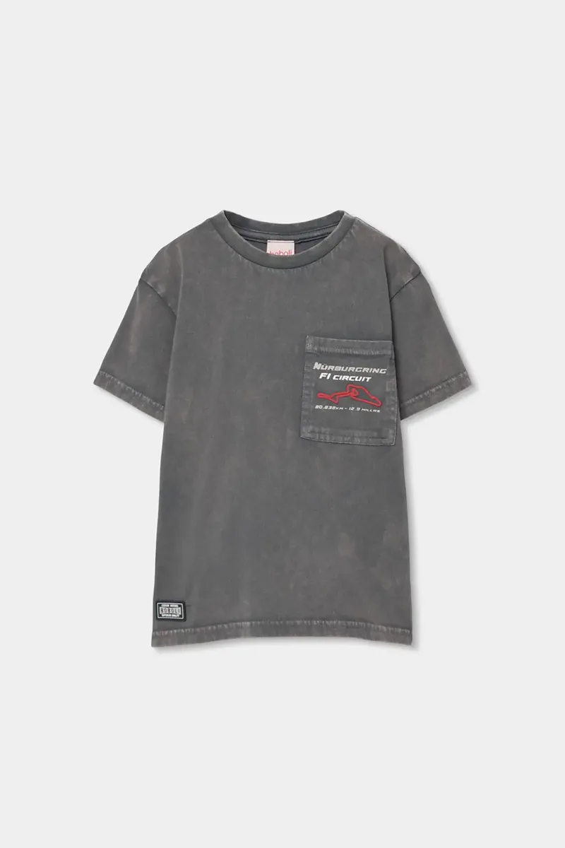 Boboli παιδικό Τ-shirt με τσέπη στο στήθος - 603032 Ανθρακί