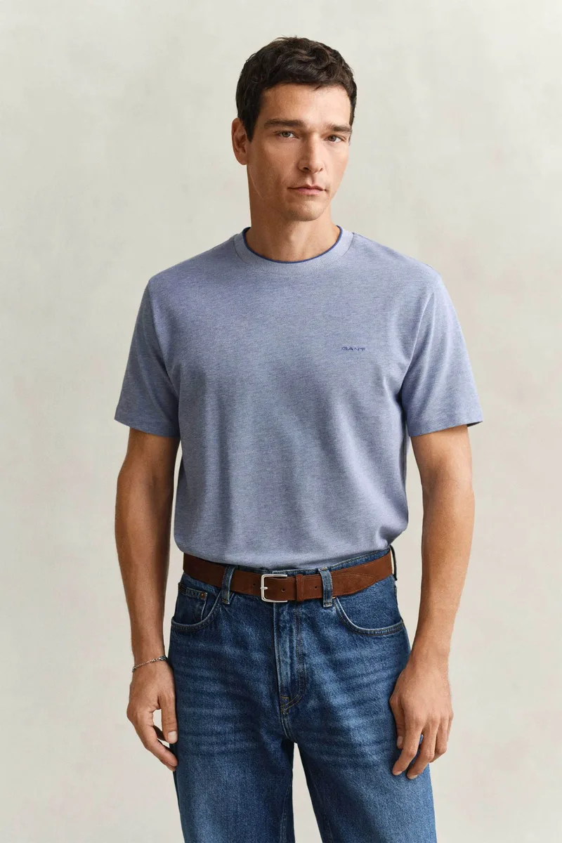 Gant ανδρικό T-shirt πικέ με κεντημένο λογότυπο Regular Fit - 2003414 Μπλε