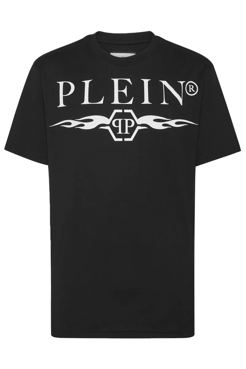 PHILIPP PLEIN T-SHIRT ROUND NECK SS LOGO ΜΑΥΡΟ