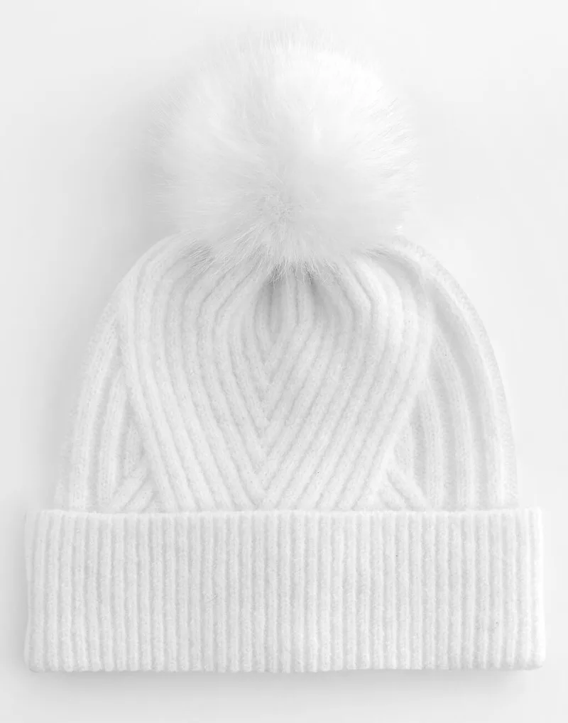 Σκούφος Snow Luxe B529 Beechfield lux με Πομ-Πομ White