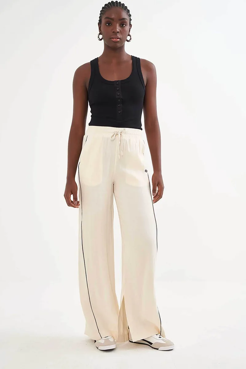 Colcci γυναικείο λινό παντελόνι φόρμας με contrast ρίγα Relaxed Fit "Riviera" - 002.01.15290 Μπεζ