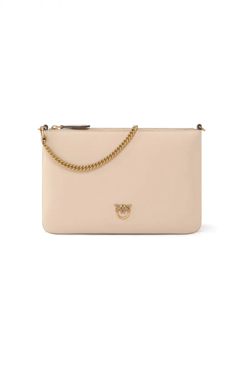 PINKO ΦΑΚΕΛΟΣ FLAT CLASSIC VITELLO SETA ΜΠΕΖ - ANTIQUE GOLD