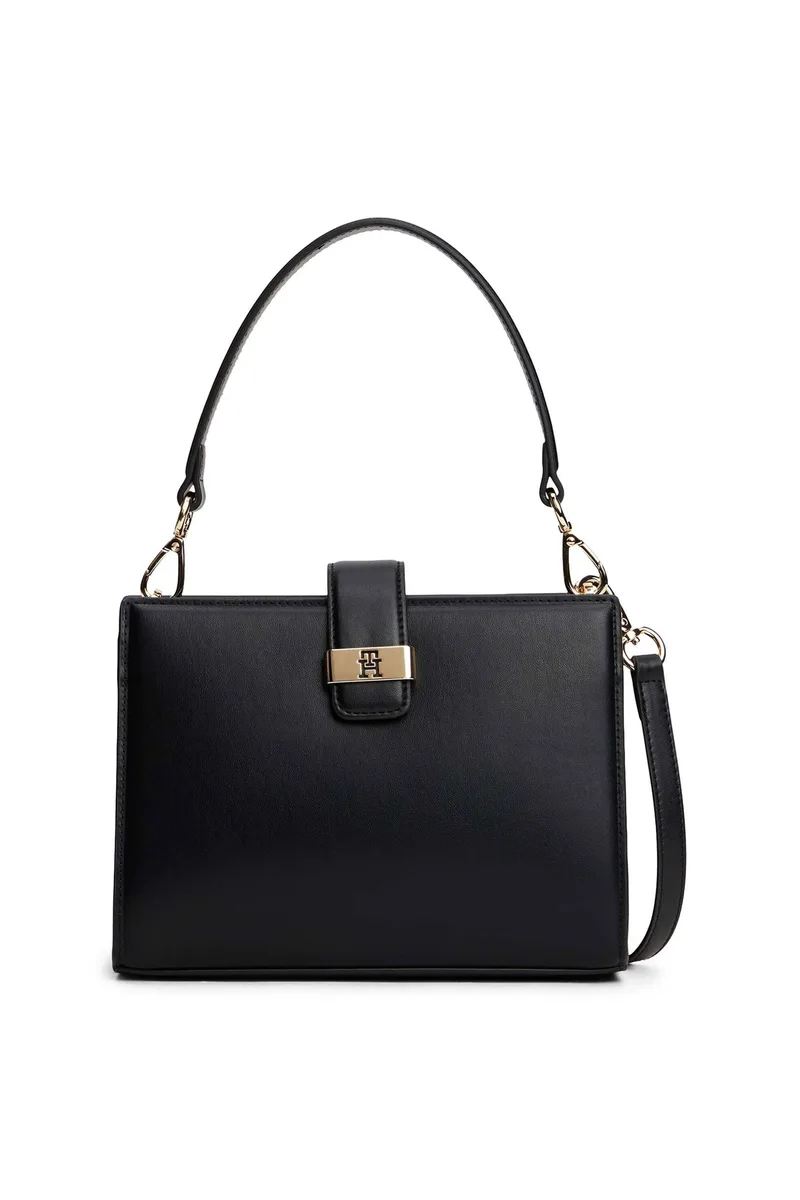 Tommy Hilfiger τσάντα χειρός με μεταλλικό λογότυπο "TH Heritage Mini Satchel" - AW0AW18286 Μαύρο